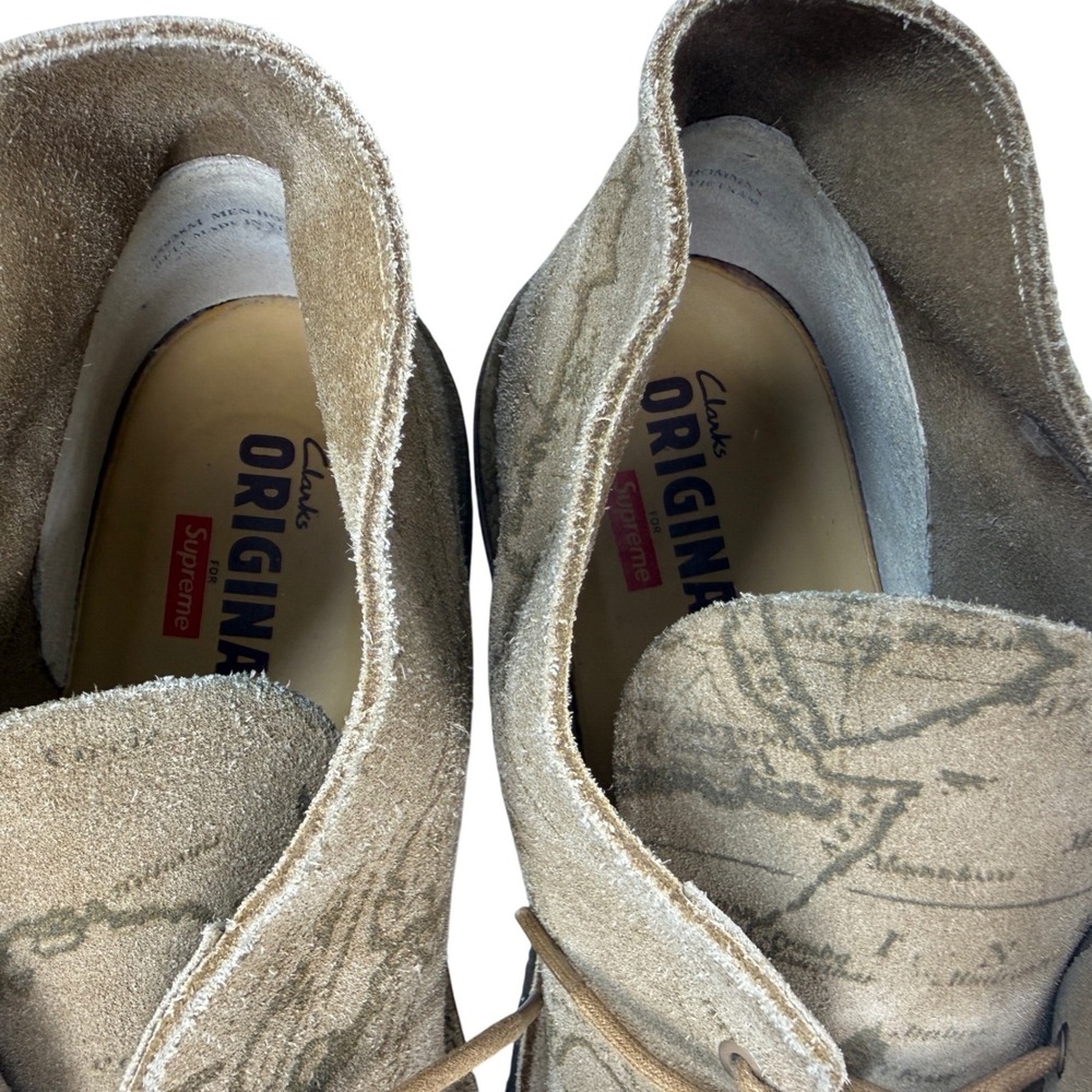 Supreme x Clarks Desert Chukka Boot Men Size 10.5 Tan Suede Map Print Crepe Sole - Picture 10 of 12
